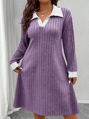 Contrast Collar Knit A-Line Dress