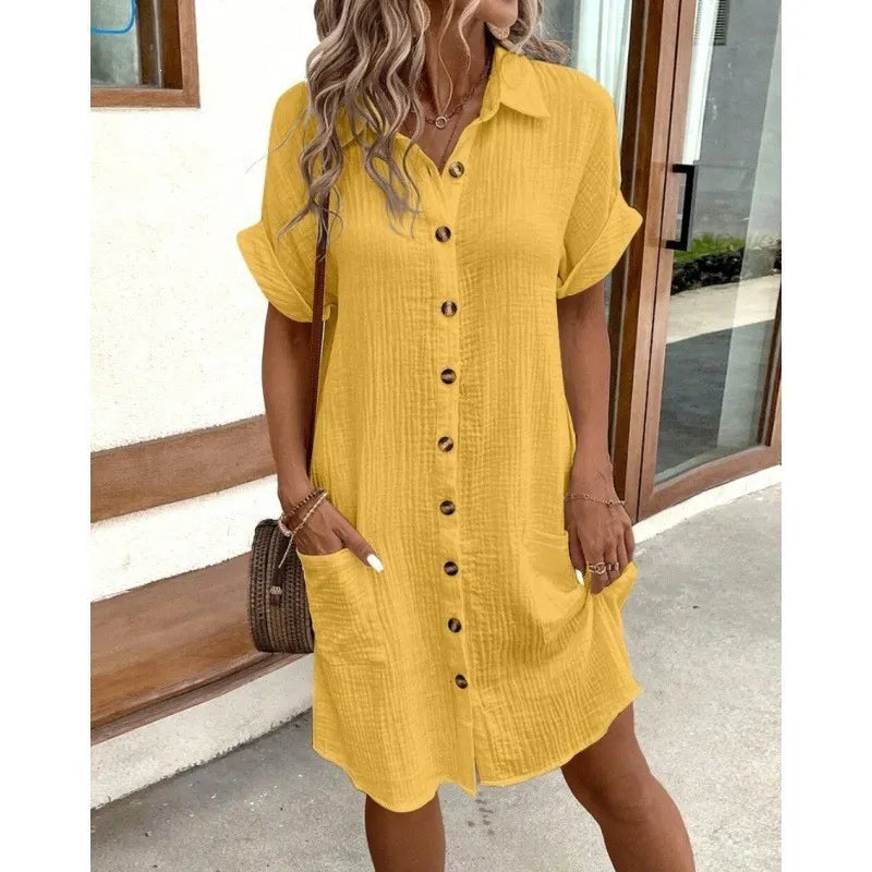 Button Front Pocket Shirt Midi Dress