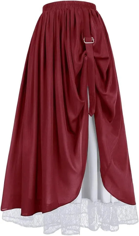 Halloween Buckle Drawstring Double Layer Lace Midi Skirt