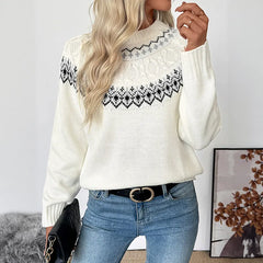 Fair Isle Pattern Crew Neck Sweater - Long Sleeve Casual Knit Pullover