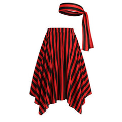 Halloween Red Black Diagonal Stripe Irregular Asymmetrical Midi Skirt