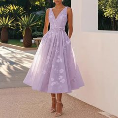 Light Pink V-Neck Sleeveless A-Line Midi Dress