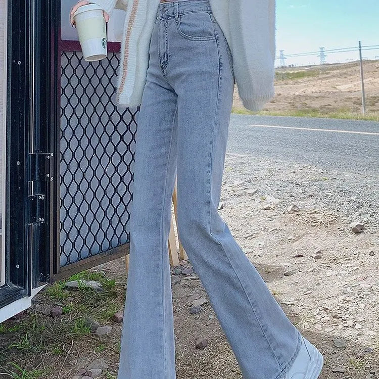 High Waist Solid Wide Leg Casual Denim Jeans
