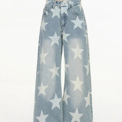 Star Print Baggy Wide Leg Jeans