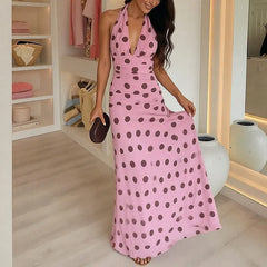 Polka Dot Halter Neck Maxi Dress