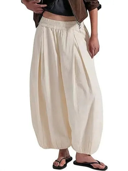 Elastic High Waist Pleated Baggy Harem Jogger Pants