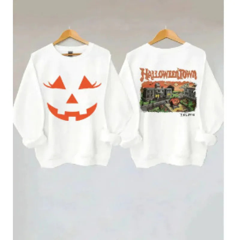 Halloween Leopard Pumpkin Print Crew Neck Sweatshirt