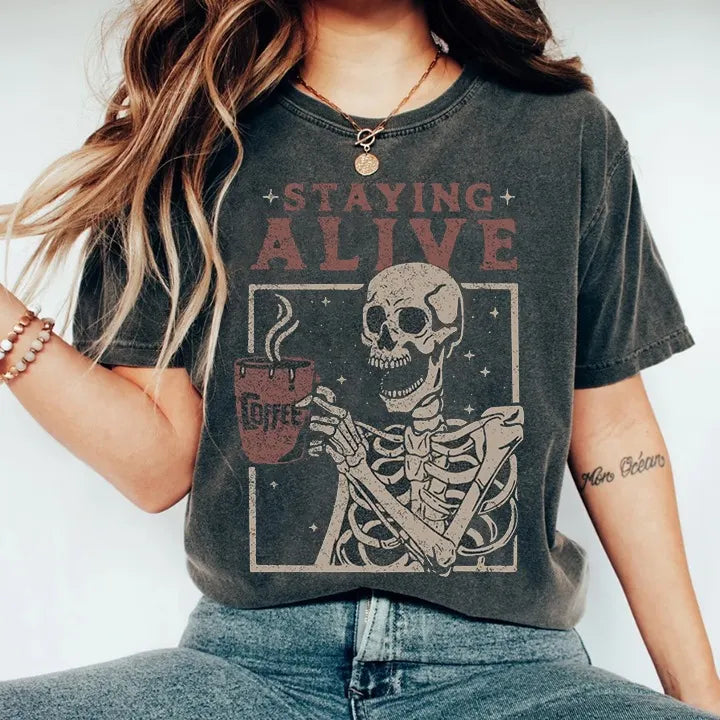 Halloween Skull Face Print Crew Neck Short Sleeve T‑Shirt
