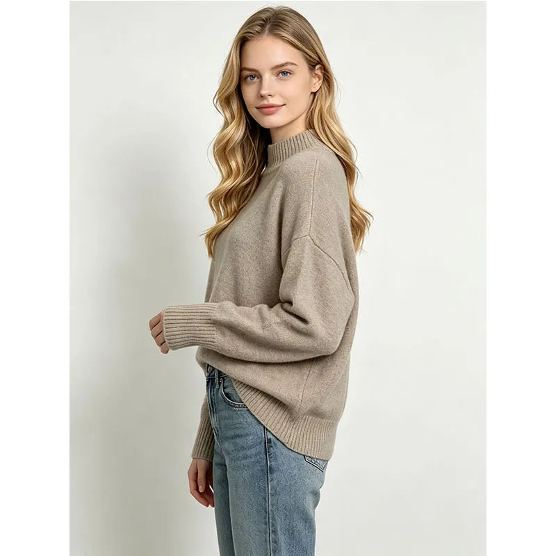 Semi Turtleneck Solid Color Knit Pullover Sweater