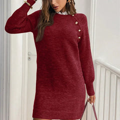 Button Detail Long Sleeve Knit Mini Dress