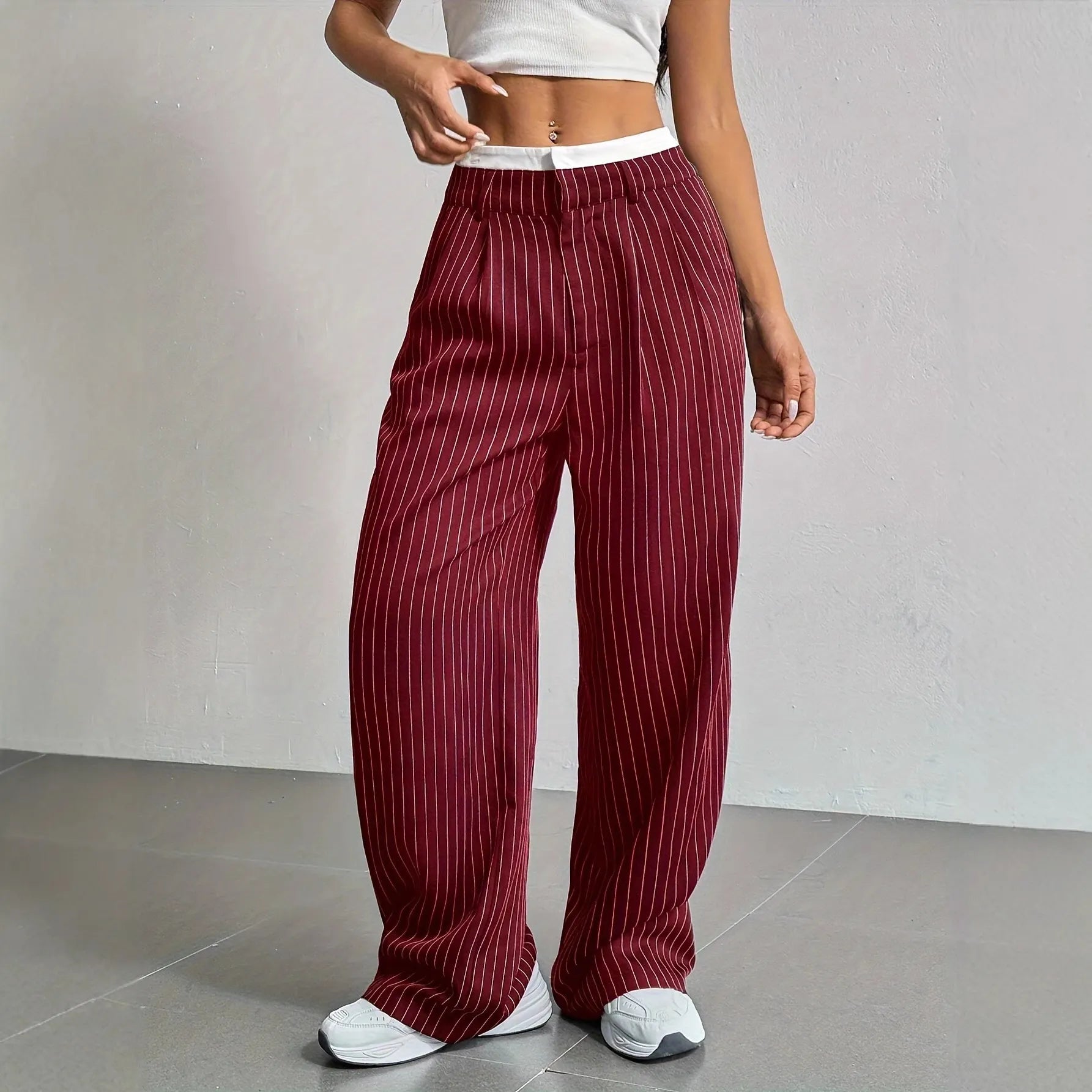 High Waist Striped Loose Wide Leg Suit Pants