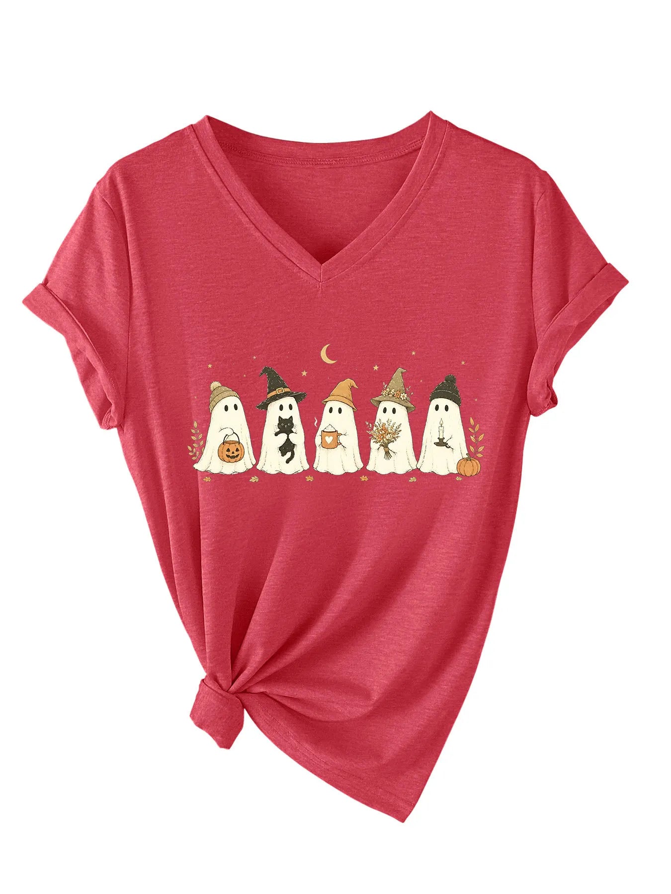 Cute Fall Ghosts Halloween V‑Neck T‑Shirt