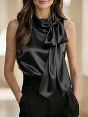 Satin Halter Bow Sleeveless Blouse