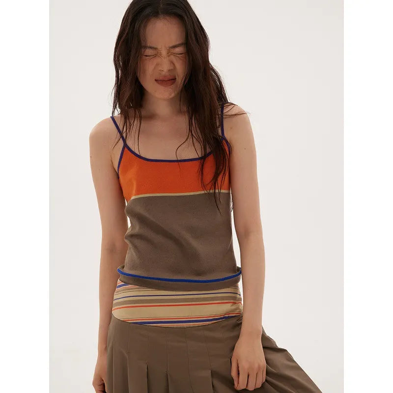 Contrast Trim Color Block Thin Strap Cami Top