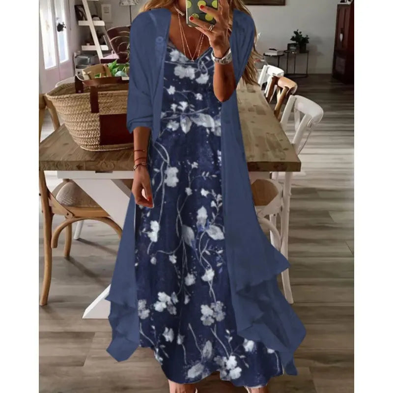 Printed V Neck Cami Long Dress