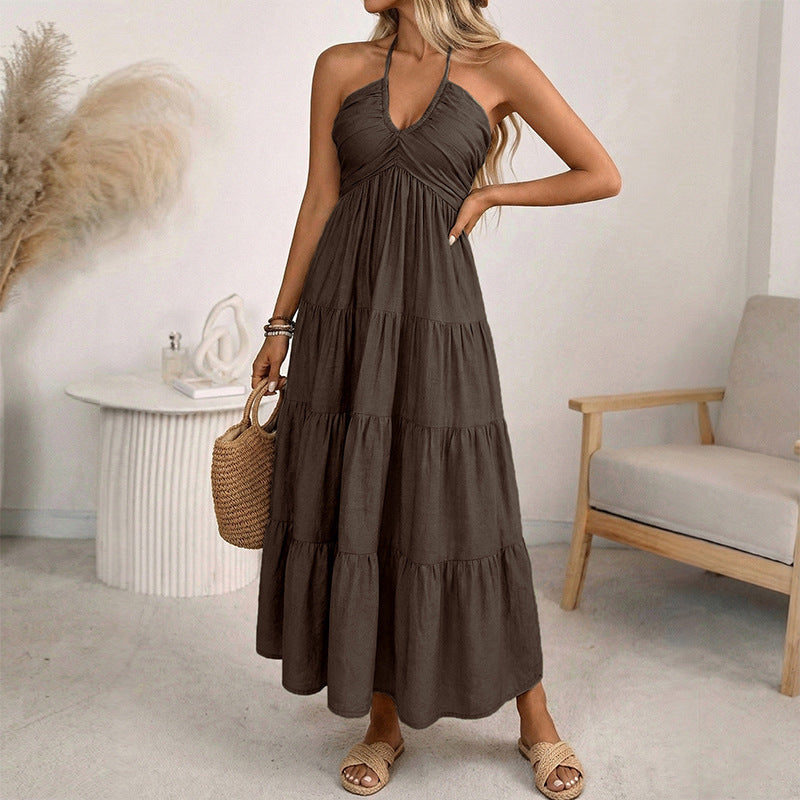 Green Halter Neck Tiered Maxi Dress