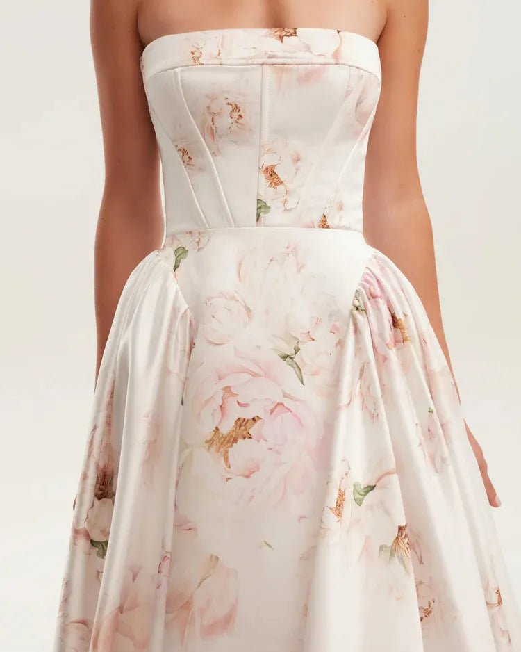 Floral Strapless Ball Gown Maxi Dress