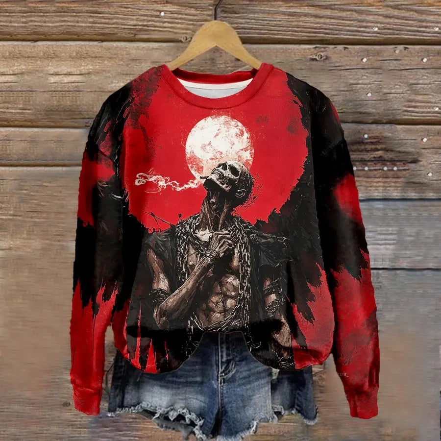 Halloween Witch Pumpkin Print Crew Neck Sweatshirt