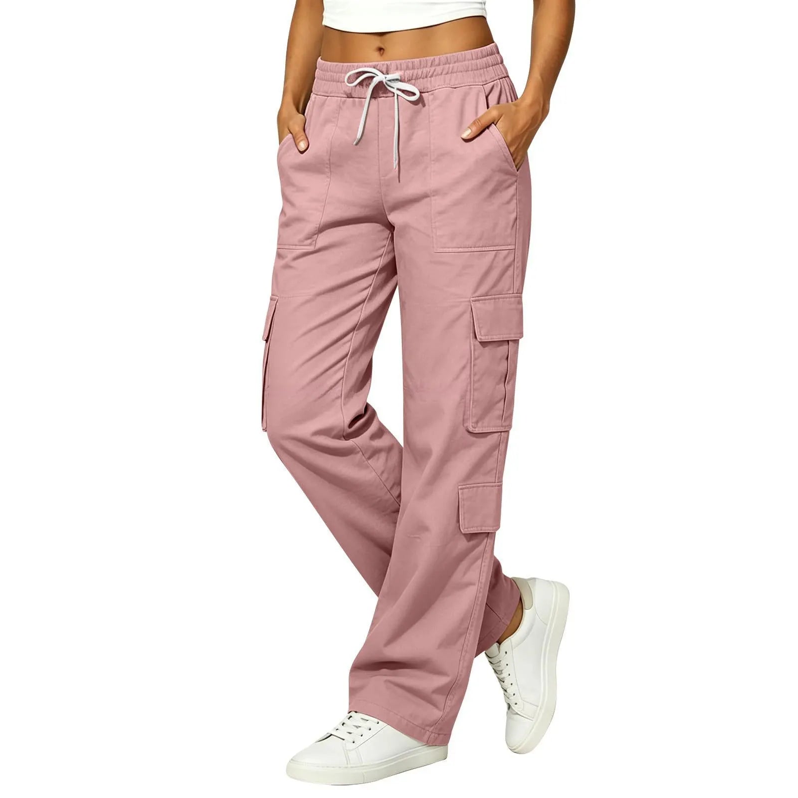 Mid Waist Straight Leg Cargo Pants