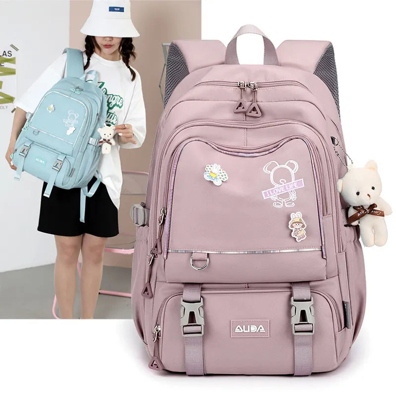 Back To School Backpack, School Backpack Student Teen Girls Cute Waterproof Nylon School Bag