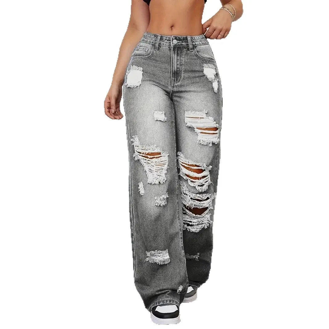 High Waist Ripped Wide Leg Jeans