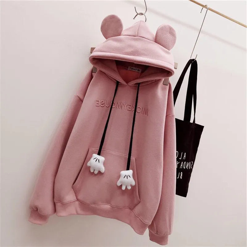 3D Mouse Ear Hand Pendant Embroidery Hoodie