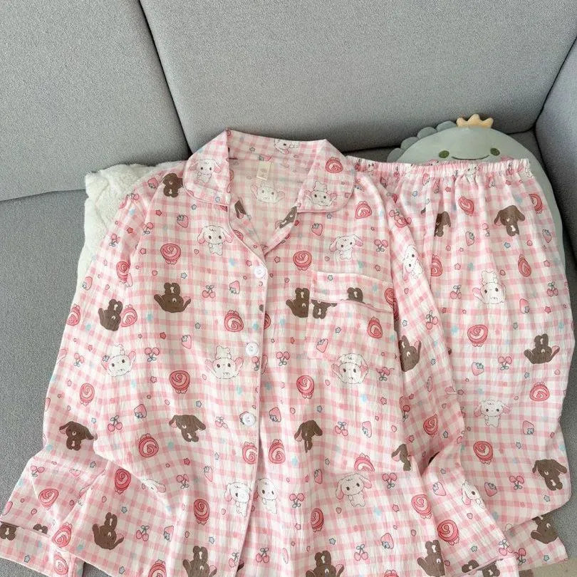 Light Blue Leopard Shirt & Pants 2 Piece Pajamas with Pocket Embroidery