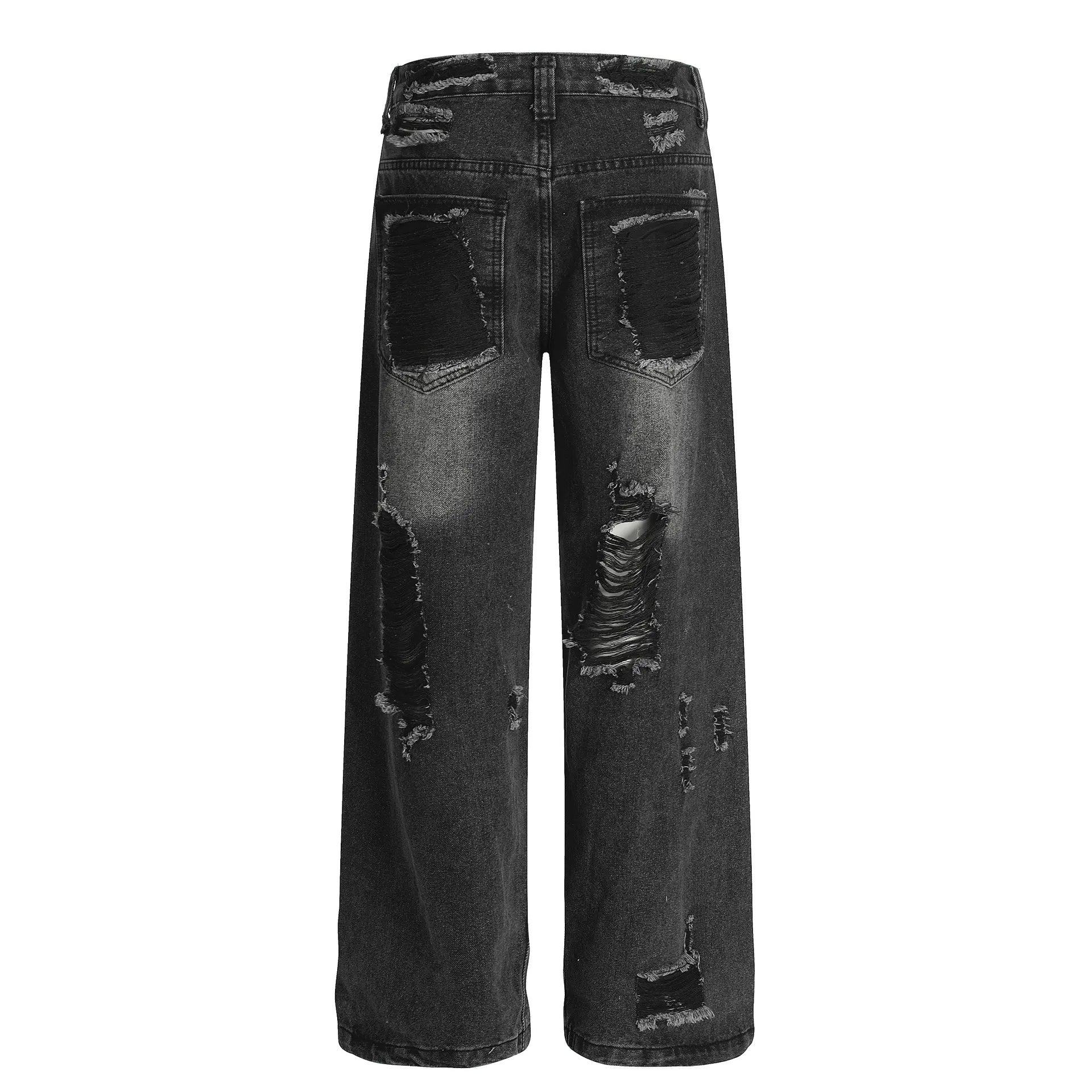 Mid Waist Non-Stretch Ripped Straight Denim Jeans