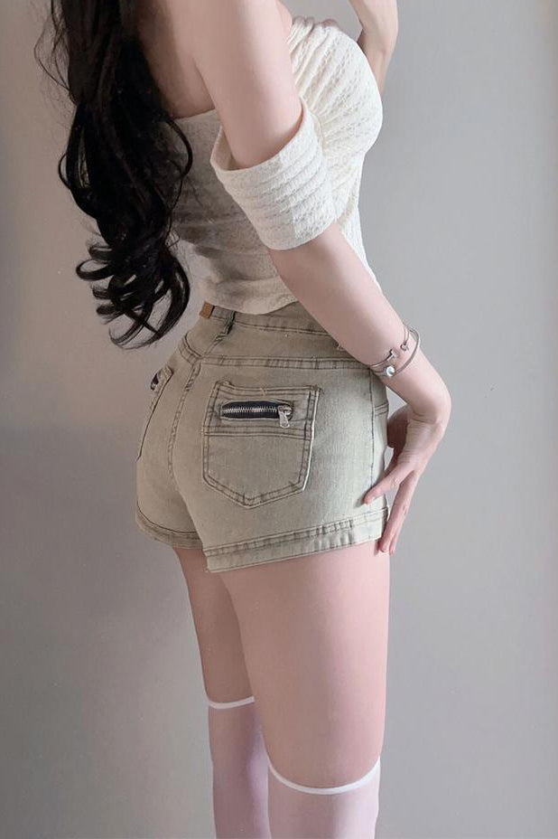Zip Denim Shorts
