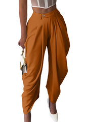 High Waist Pleated Draped Irregular Wide Leg Suit Pants