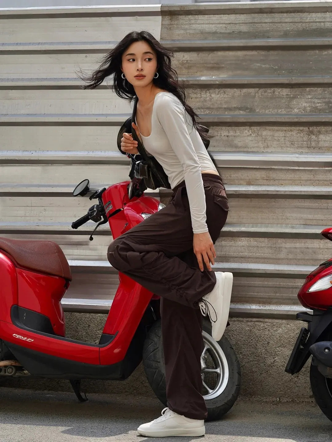 Matching Flowy Linen Look Drawstring Waist Multi Pocket Straight Cargo Street Casual Long Pants