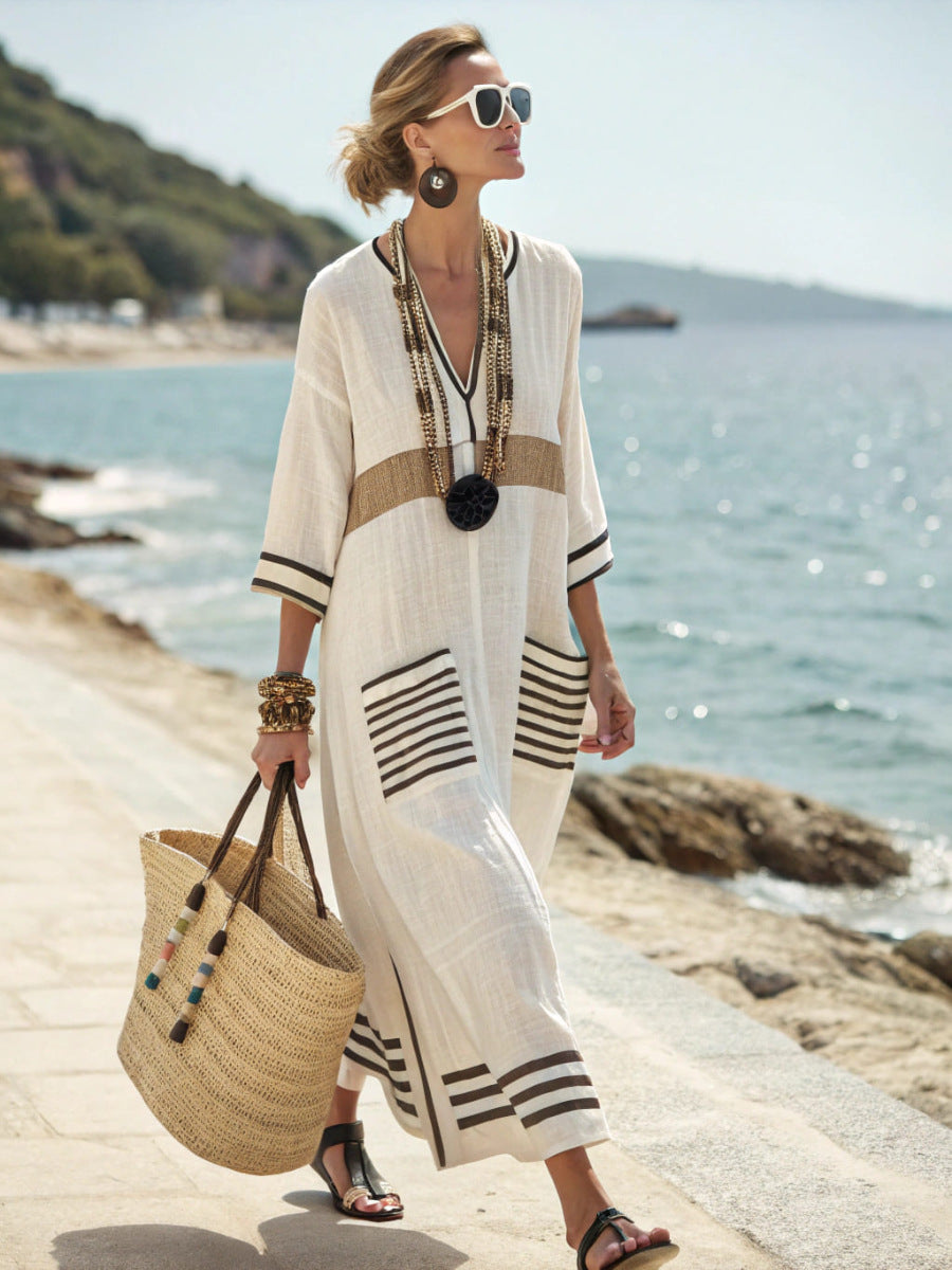 Striped Caftan Maxi Dress