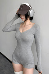 Long Sleeve Zip Romper Jumpsuit Bodysuit