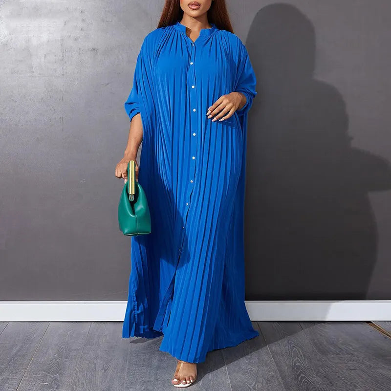 Pleated Button-Down Maxi Dress