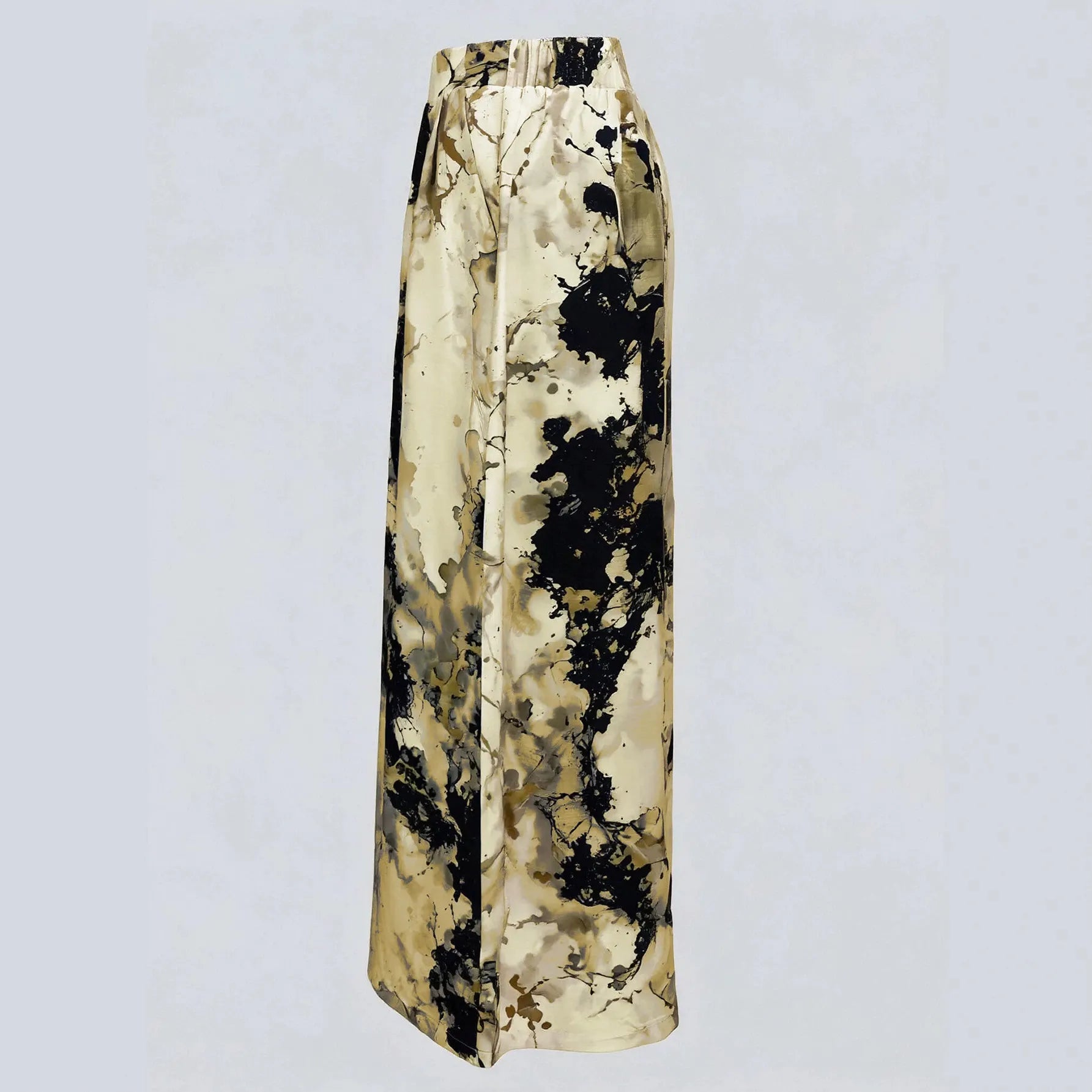 Vintage Ink Painting Print Wide Leg Maxi Skirt, High Waist Formal Party Long Skirt