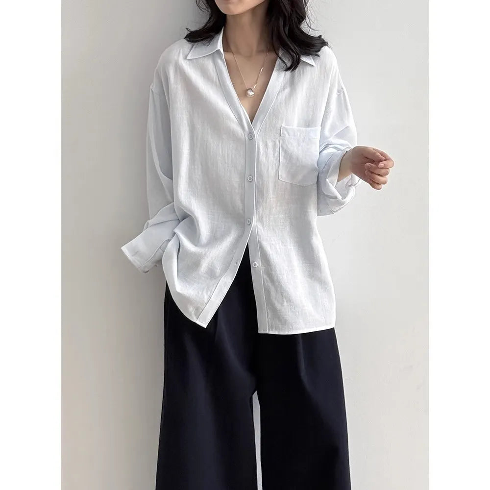 Tencel Pocket Oversized V Neck Shirt