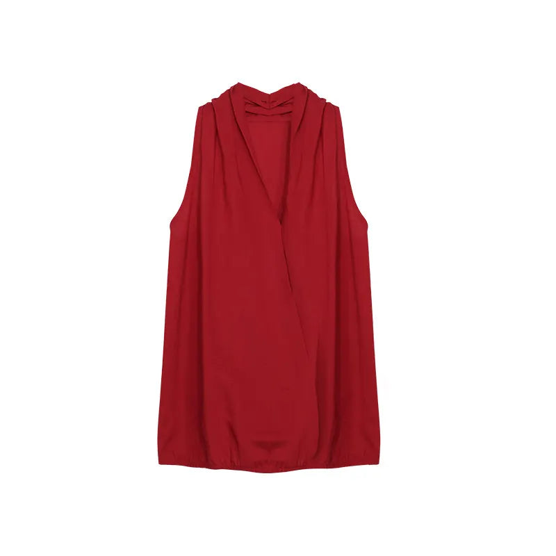 Solid Sleeveless V-Neck Loose Casual Top