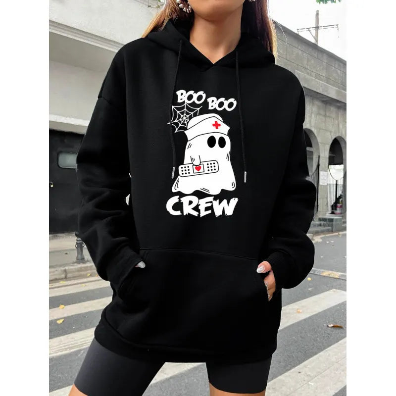 Halloween Nurse Ghost Print Hooded Sweatshirt