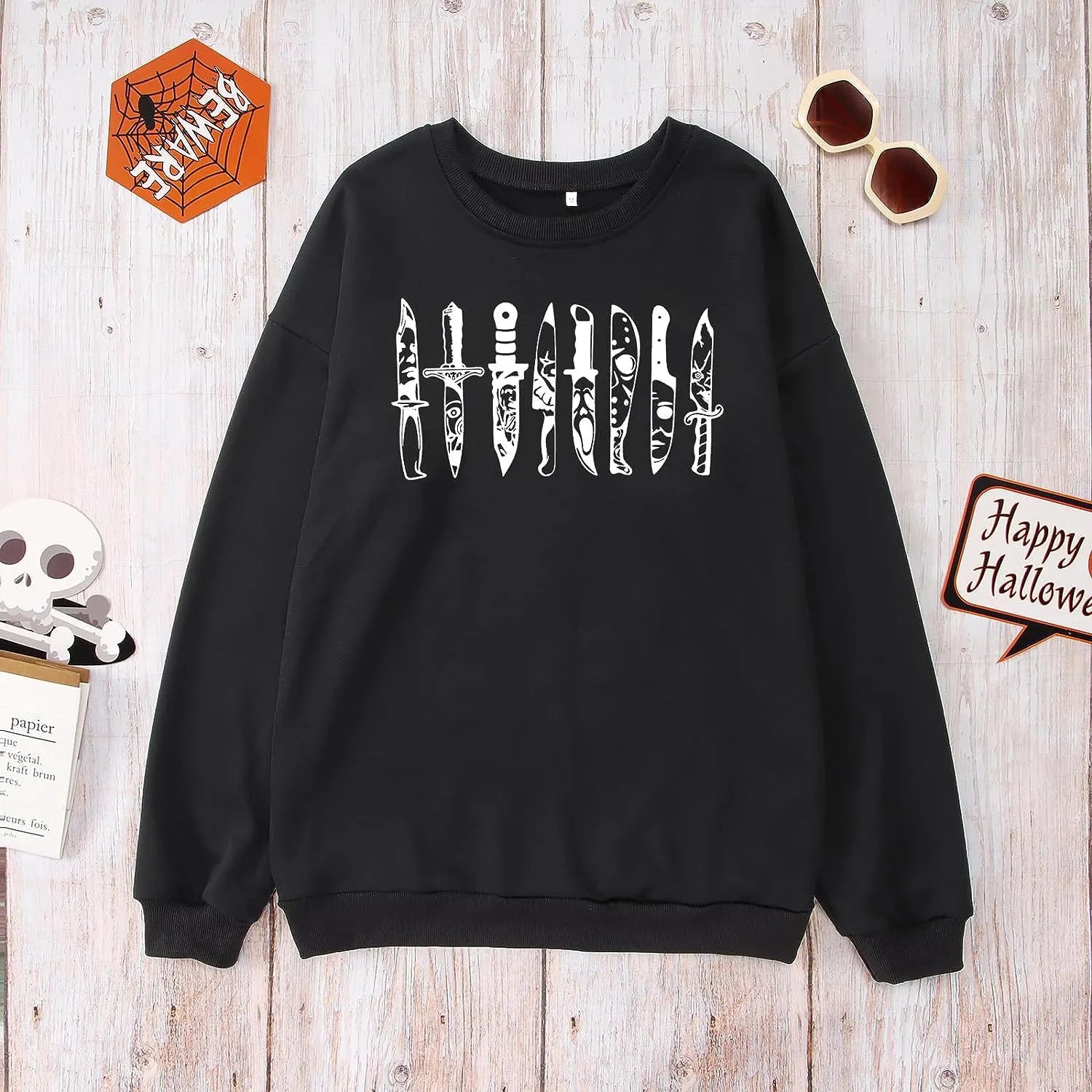 Halloween Pink Ghost On Wednesdays We Wear Pink Print Crew Neck Sweatshirt