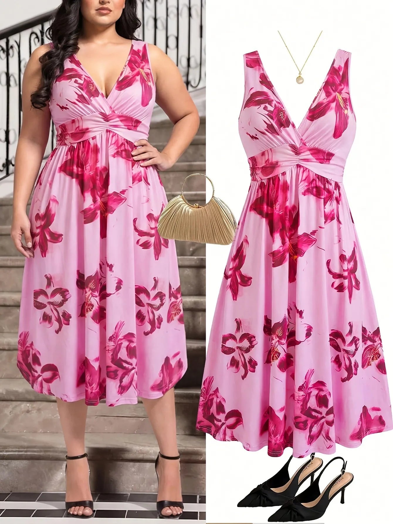 Leopard Print V-Neck Sleeveless High Waist A-Line Maxi Dress