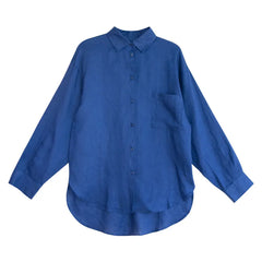 Solid Linen Chest Pocket Oversized Long Sleeve Button Shirt