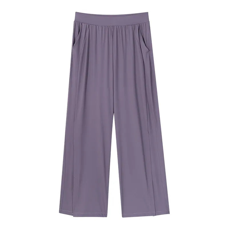 Matching Flowy Linen Pants Elastic High Waist Straight Loose Long Casual Daily Outfit Pants