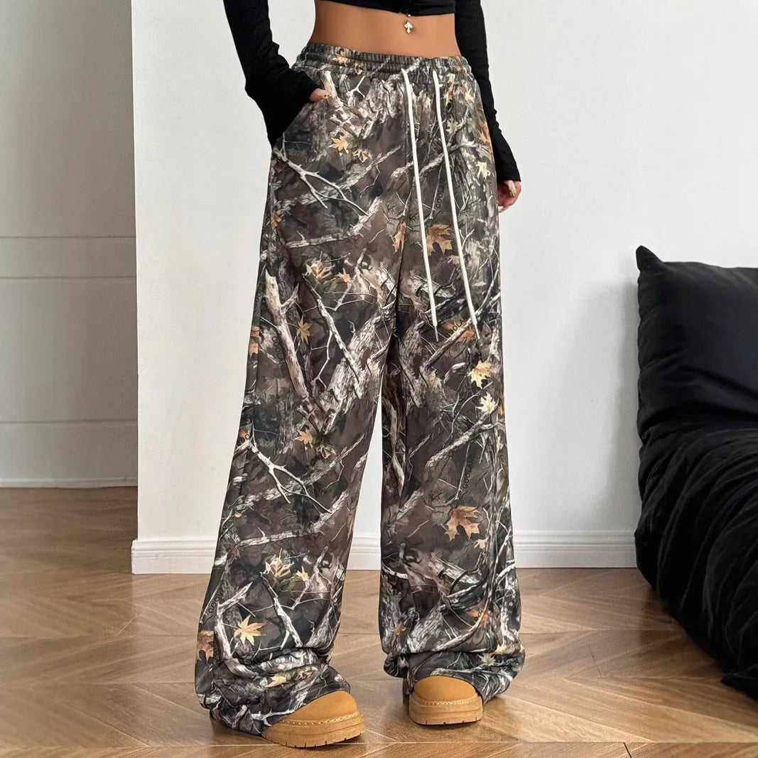 High Waist Leopard Print Straight Wide Leg Pants