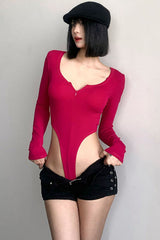 Zip Long Sleeve Bodycon Bodysuit Swimsuit
