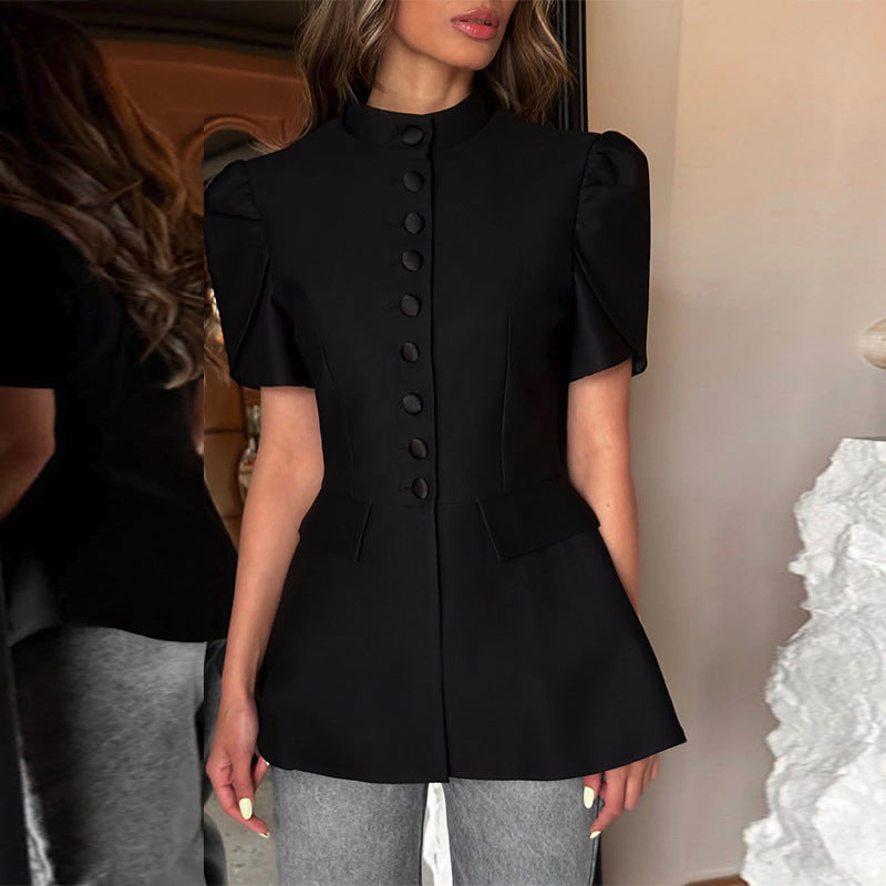 Stand Collar Peplum Top