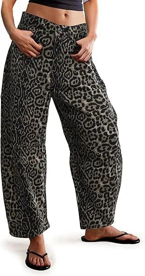 Leopard Print Loose Casual Wide Leg Jeans