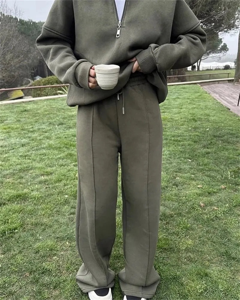 Half Zip Collar Oversized Sweatshirt & Wide Leg Sweatpants 2 Piece Loungewear Set