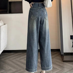 High Waist Ripped Straight Leg Casual Denim Jeans