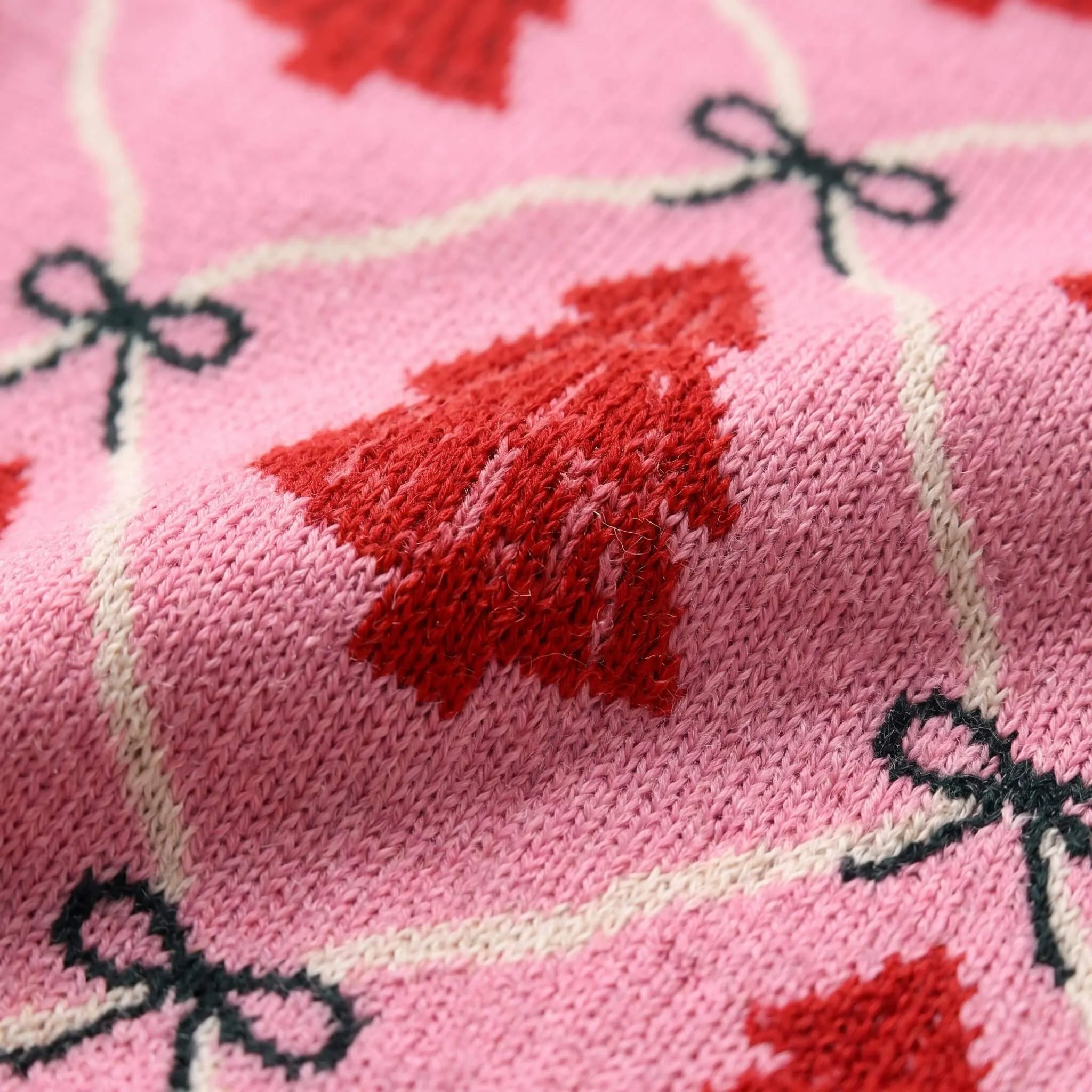 Pink Christmas Tree Bow Print Pullover Sweater
