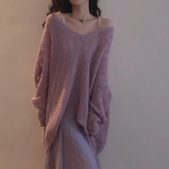Oversized V‑Neck Loose Knit Sweater